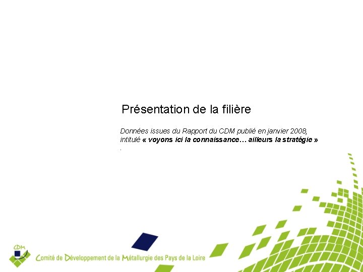 Présentation de la filière Données issues du Rapport du CDM publié en janvier 2008,