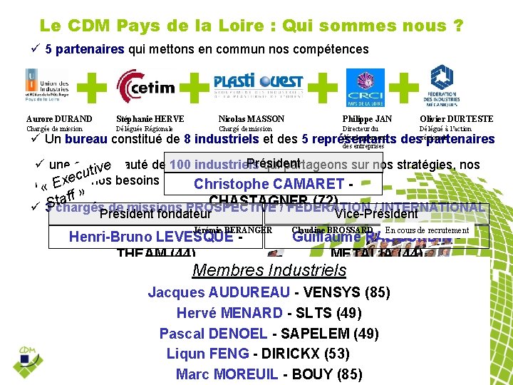 Le CDM Pays de la Loire : Qui sommes nous ? 5 partenaires qui