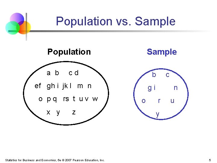 Population vs. Sample Population a b Sample cd b ef gh i jk l