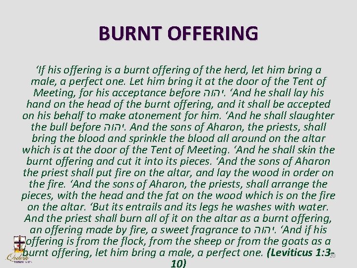 BURNT OFFERING ‘If his offering is a burnt offering of the herd, let him