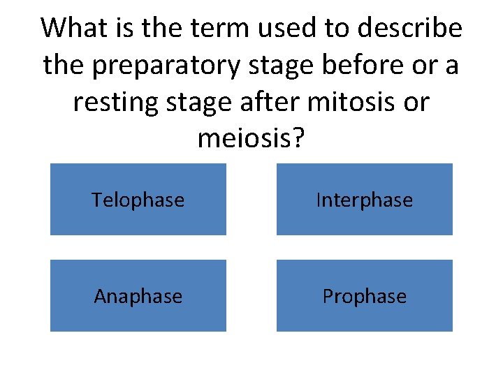 What is the term used to describe the preparatory stage before or a resting