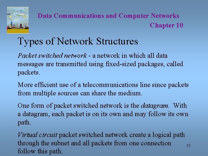 Data Communications and Computer Networks Chapter 10 Types of Network Structures Packet switched network