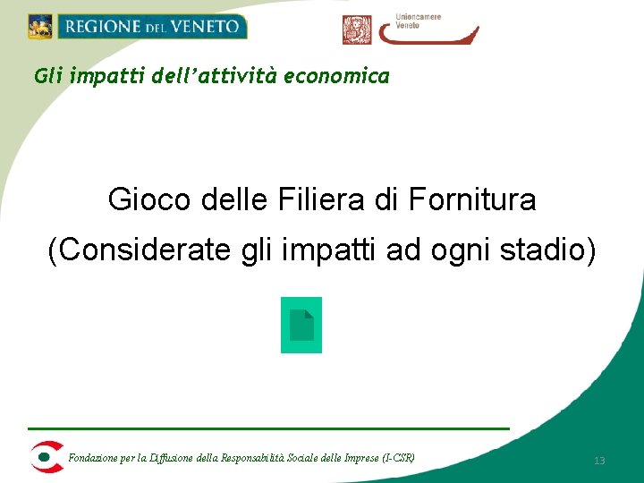 Gli impatti dell’attività economica Gioco delle Filiera di Fornitura (Considerate gli impatti ad ogni Gli impatti dell’attività economica Gioco delle Filiera di Fornitura (Considerate gli impatti ad ogni