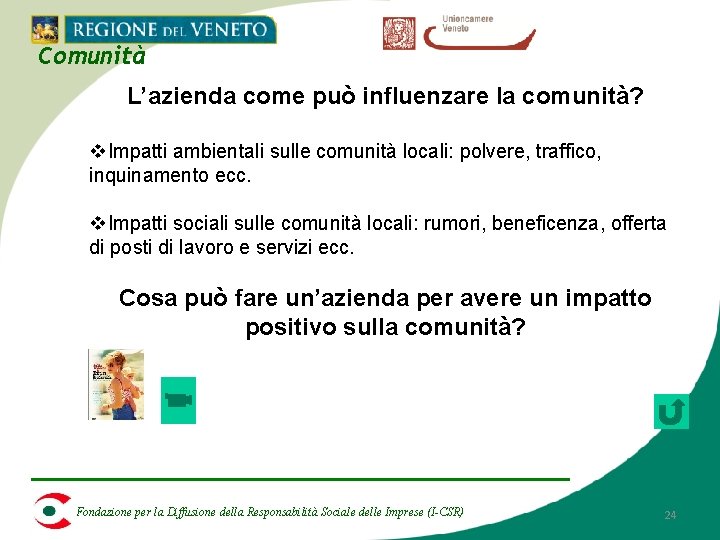 Comunità L’azienda come può influenzare la comunità? v. Impatti ambientali sulle comunità locali: polvere,