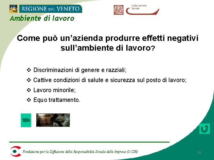Ambiente di lavoro Come può un’azienda produrre effetti negativi sull’ambiente di lavoro? v Discriminazioni Ambiente di lavoro Come può un’azienda produrre effetti negativi sull’ambiente di lavoro? v Discriminazioni