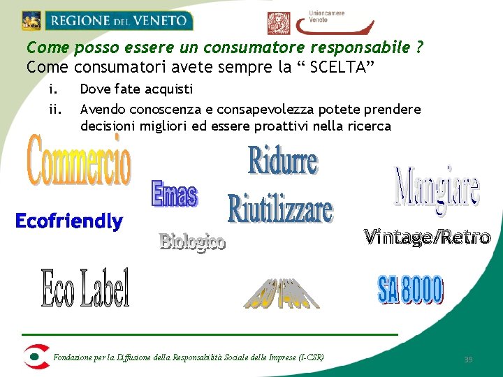 Come posso essere un consumatore responsabile ? Come consumatori avete sempre la “ SCELTA” Come posso essere un consumatore responsabile ? Come consumatori avete sempre la “ SCELTA”