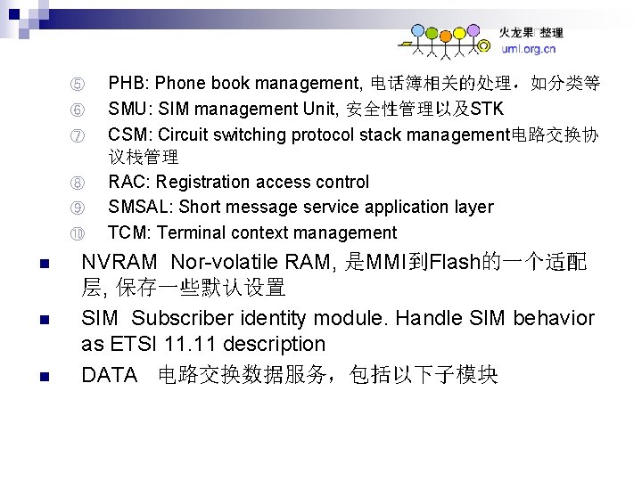 ⑤ ⑥ ⑦ ⑧ ⑨ ⑩ n n n PHB: Phone book management, 电话簿相关的处理，如分类等