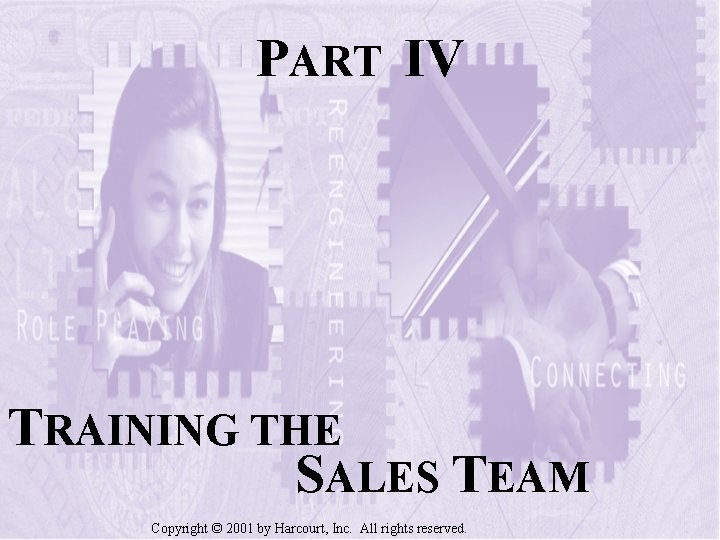 PART IV TRAINING THE SALES TEAM Copyright © 2001 by Harcourt, Inc. All rights