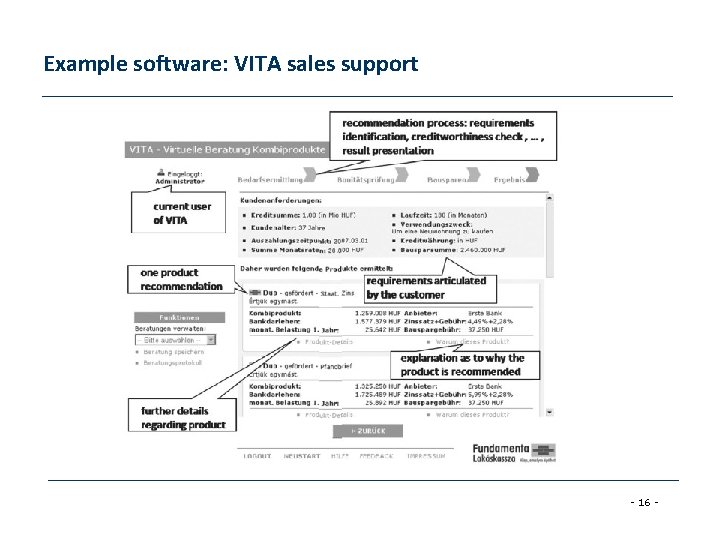 Example software: VITA sales support - 16 - 