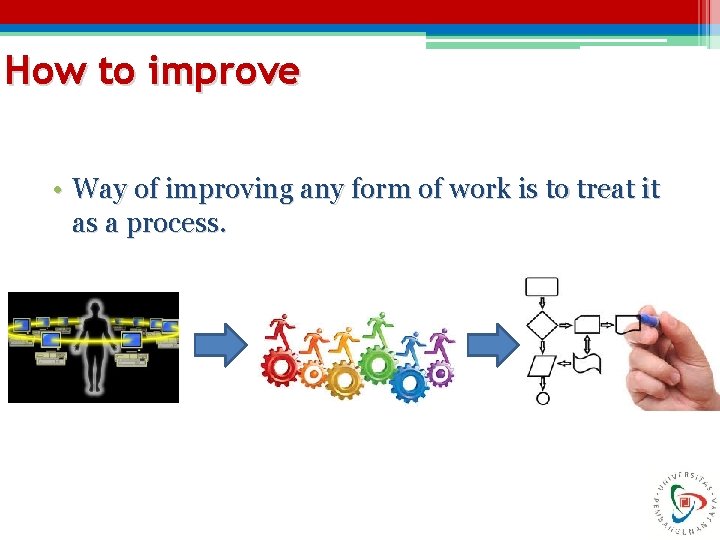 How to improve • Way of improving any form of work is to treat