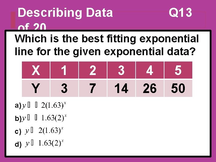 Describing Data of 20 Q 13 Which is the best fitting exponential line for