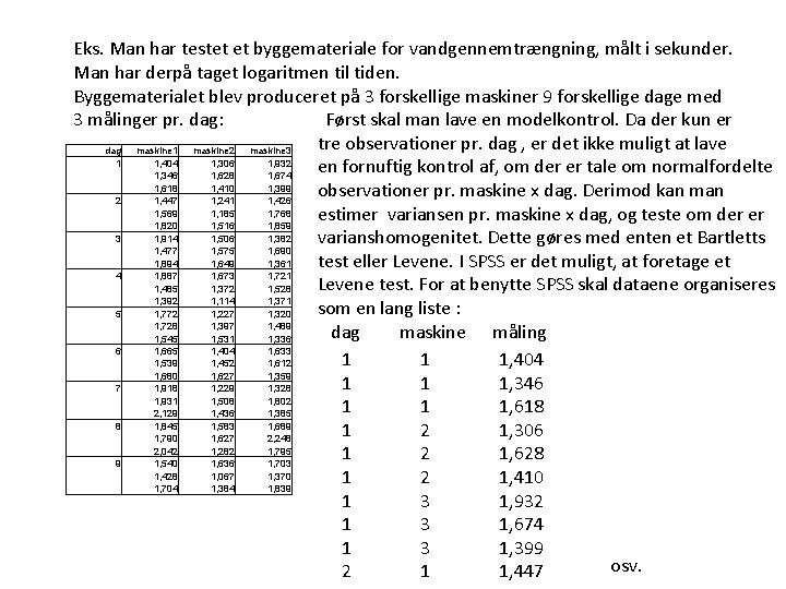 Eks. Man har testet et byggemateriale for vandgennemtrængning, målt i sekunder. Man har derpå