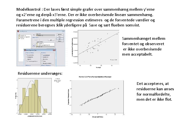 Modelkontrol : Der laves først simple grafer over sammenhæng mellem y’erne og x 2’erne