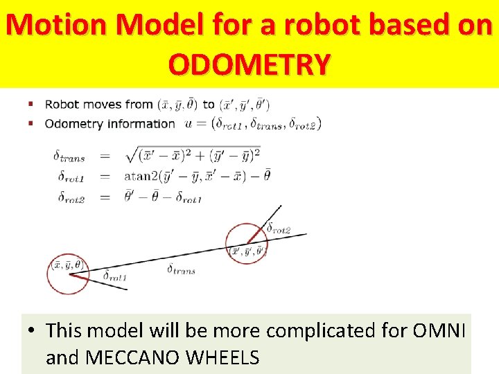 Motion Model for a robot based on ODOMETRY • This model will be more