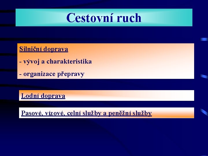 Cestovní ruch Silniční doprava - vývoj a charakteristika - organizace přepravy Lodní doprava Pasové, Cestovní ruch Silniční doprava - vývoj a charakteristika - organizace přepravy Lodní doprava Pasové,