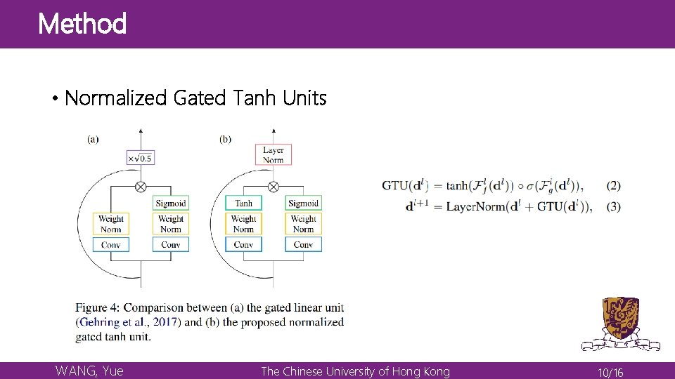 Method • Normalized Gated Tanh Units WANG, Yue The Chinese University of Hong Kong