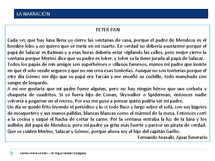 LA NARRACIÓN PETER PAN Cada vez que hay luna llena yo cierro las ventanas LA NARRACIÓN PETER PAN Cada vez que hay luna llena yo cierro las ventanas