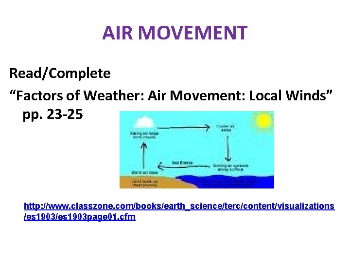 AIR MOVEMENT Read/Complete “Factors of Weather: Air Movement: Local Winds” pp. 23 -25 http: AIR MOVEMENT Read/Complete “Factors of Weather: Air Movement: Local Winds” pp. 23 -25 http: