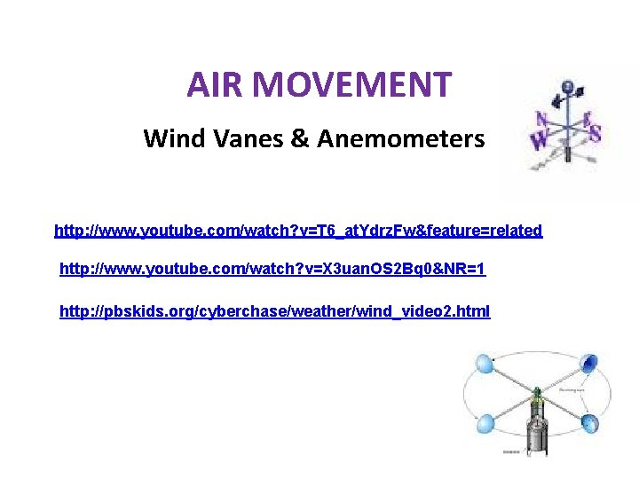 AIR MOVEMENT Wind Vanes & Anemometers http: //www. youtube. com/watch? v=T 6_at. Ydrz. Fw&feature=related AIR MOVEMENT Wind Vanes & Anemometers http: //www. youtube. com/watch? v=T 6_at. Ydrz. Fw&feature=related