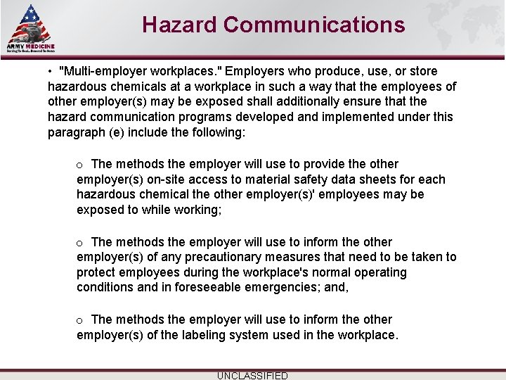 Select SLIDE MASTER to Insert Briefing Title Here Hazard Communications • "Multi-employer workplaces. "