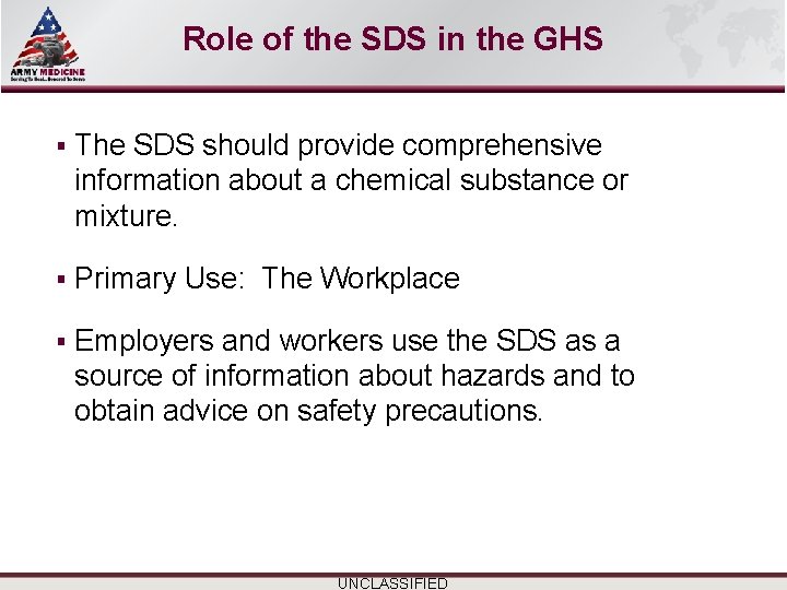 Select SLIDE MASTER to Insert Briefing Title Here Role of the SDS in the