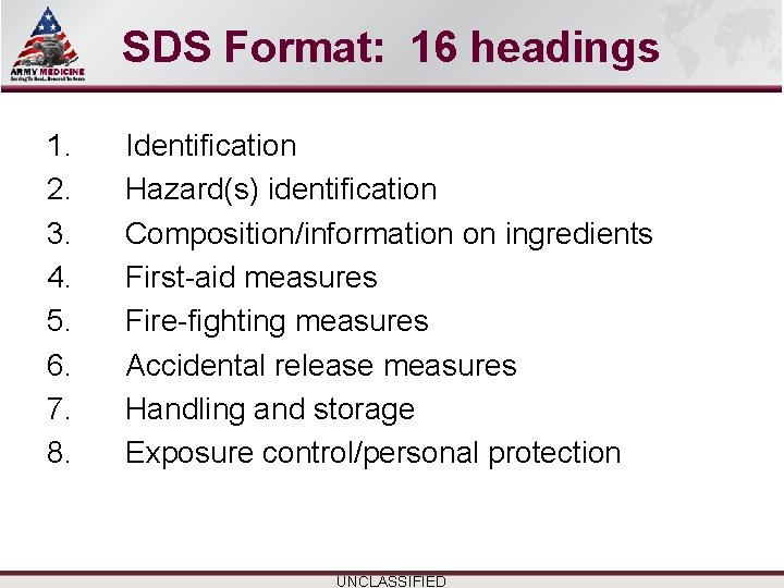 Select SLIDE MASTER to Insert Briefing Title Here SDS Format: 16 headings 1. 2. Select SLIDE MASTER to Insert Briefing Title Here SDS Format: 16 headings 1. 2.
