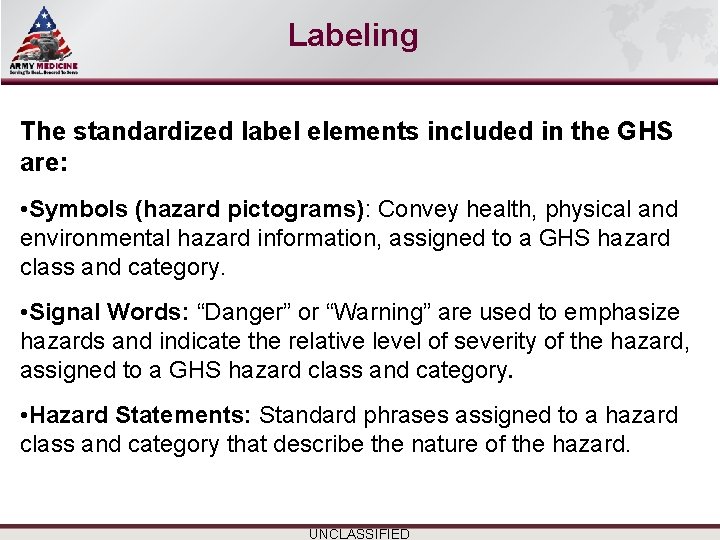 Select SLIDE MASTER to Insert Briefing Title Here Labeling The standardized label elements included Select SLIDE MASTER to Insert Briefing Title Here Labeling The standardized label elements included