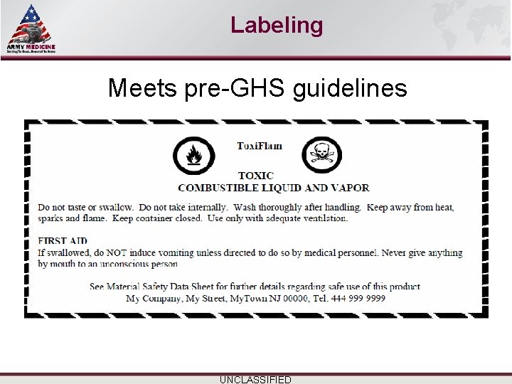 Select SLIDE MASTER to Insert Briefing Title Here Labeling Meets pre-GHS guidelines Name/Office Symbol/(703) Select SLIDE MASTER to Insert Briefing Title Here Labeling Meets pre-GHS guidelines Name/Office Symbol/(703)