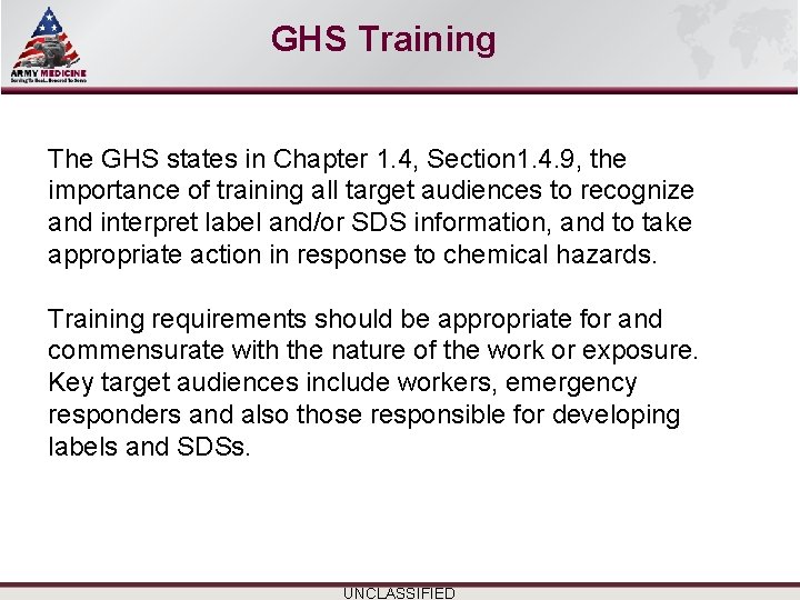 Select SLIDE MASTER to Insert Briefing Title Here GHS Training The GHS states in