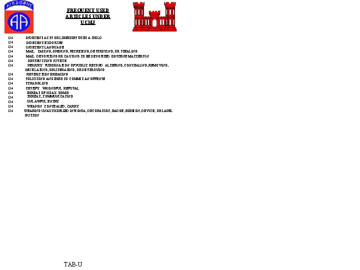 FREQUENT USED ARTICLES UNDER UCMJ 134 INDECENT ACTS OR LIBERTIES WITH A CHILD 134