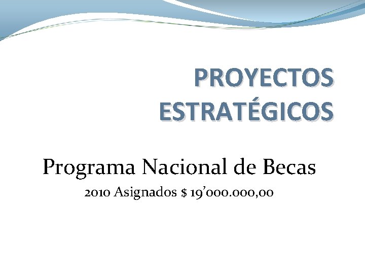 PROYECTOS ESTRATÉGICOS Programa Nacional de Becas 2010 Asignados $ 19’ 000, 00 