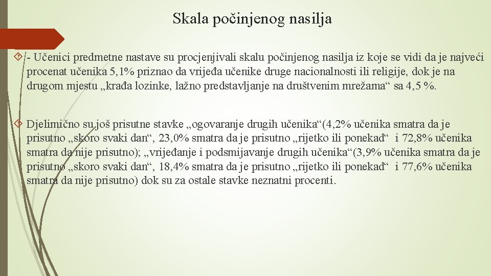 Skala počinjenog nasilja - Učenici predmetne nastave su procjenjivali skalu počinjenog nasilja iz koje Skala počinjenog nasilja - Učenici predmetne nastave su procjenjivali skalu počinjenog nasilja iz koje