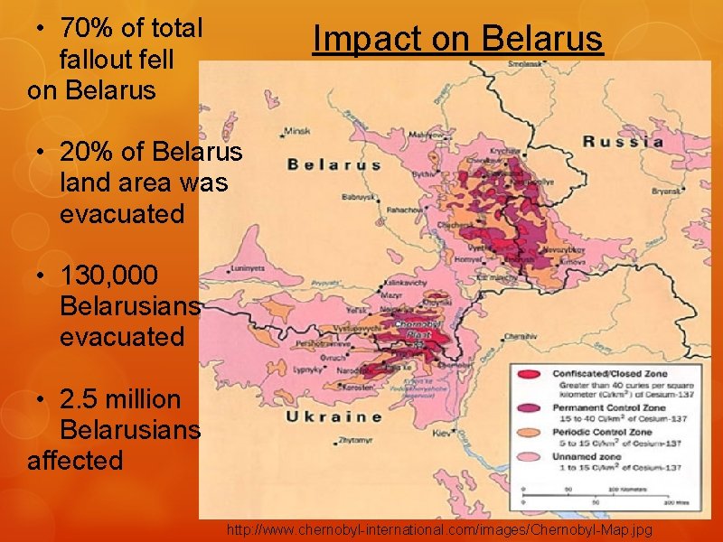  • 70% of total fallout fell on Belarus Impact on Belarus • 20%