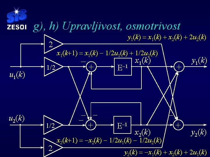 g), h) Upravljivost, osmotrivost u 1(k) u 2(k) 1/2 2 x 1(k+1) = x g), h) Upravljivost, osmotrivost u 1(k) u 2(k) 1/2 2 x 1(k+1) = x
