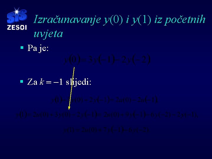 Izračunavanje y(0) i y(1) iz početnih uvjeta § Pa je: § Za k = Izračunavanje y(0) i y(1) iz početnih uvjeta § Pa je: § Za k =