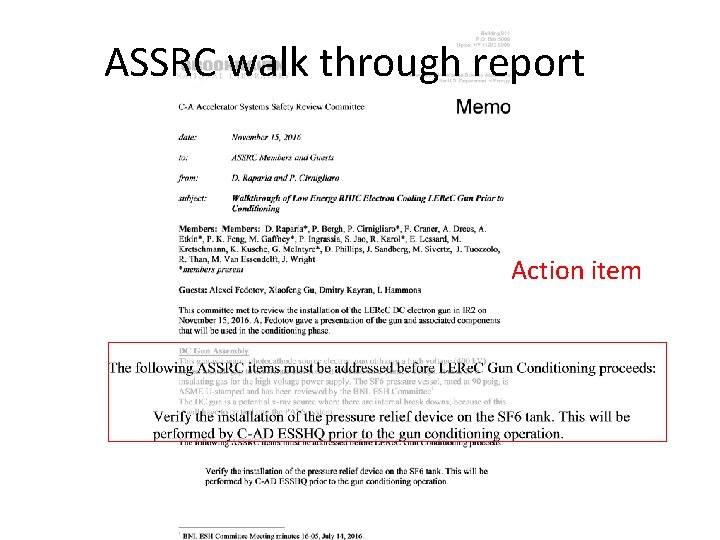 ASSRC walk through report Action item 
