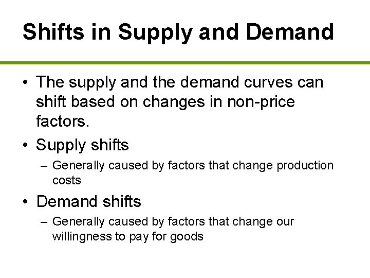 Shifts in Supply and Demand • The supply and the demand curves can shift Shifts in Supply and Demand • The supply and the demand curves can shift