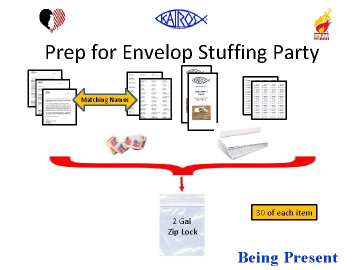 Prep for Envelop Stuffing Party Matching Names 2 Gal Zip Lock 30 of each