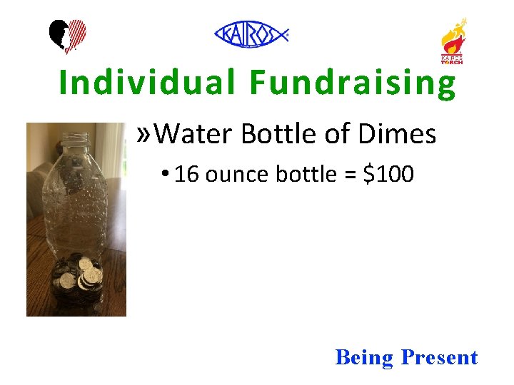 Individual Fundraising » Water Bottle of Dimes • 16 ounce bottle = $100 Being