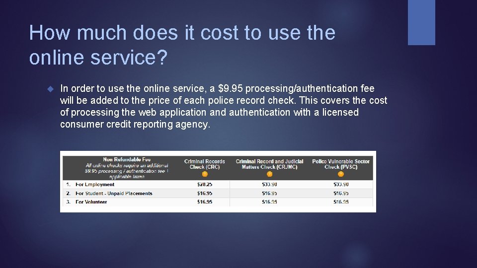 How much does it cost to use the online service? In order to use