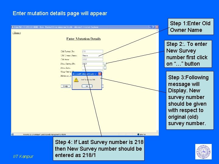 Enter mutation details page will appear Step 1: Enter Old Owner Name Step 2: Enter mutation details page will appear Step 1: Enter Old Owner Name Step 2:
