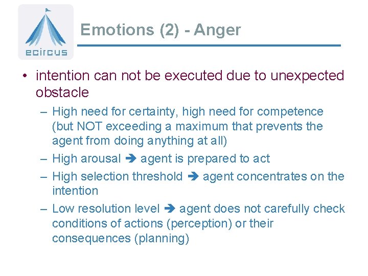 Emotions (2) - Anger • intention can not be executed due to unexpected obstacle