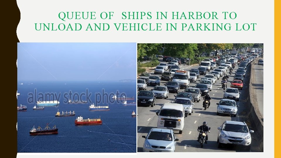QUEUE OF SHIPS IN HARBOR TO UNLOAD AND VEHICLE IN PARKING LOT QUEUE OF SHIPS IN HARBOR TO UNLOAD AND VEHICLE IN PARKING LOT