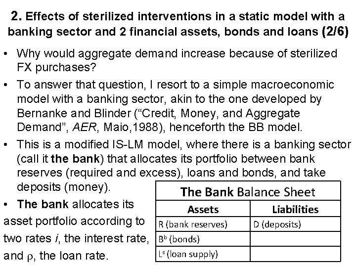 2. Effects of sterilized interventions in a static model with a banking sector and