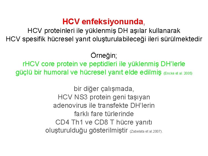 HCV enfeksiyonunda, HCV proteinleri ile yüklenmiş DH aşılar kullanarak HCV spesifik hücresel yanıt oluşturulabileceği