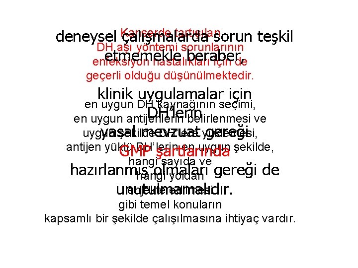 tartışılan deneysel Kanserde çalışmalarda sorun teşkil DH aşı yöntemi sorunlarının etmemekle beraber, enfeksiyon hastalıkları