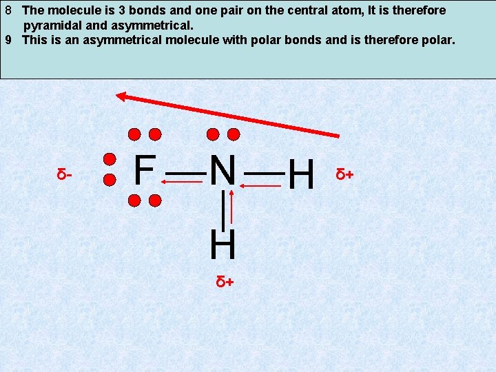 8 The molecule is 3 bonds and one pair on the central atom, It