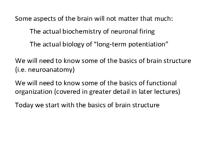 Some aspects of the brain will not matter that much: The actual biochemistry of