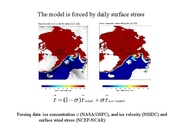 The model is forced by daily surface stress Forcing data: ice concentration s (NASA/GSFC),