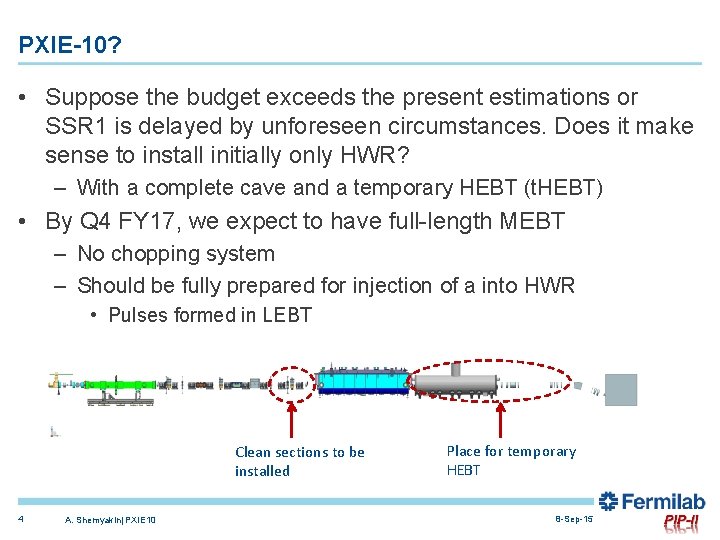 PXIE-10? • Suppose the budget exceeds the present estimations or SSR 1 is delayed